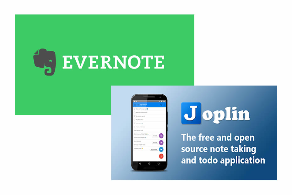 Evernote and Joplin logos.