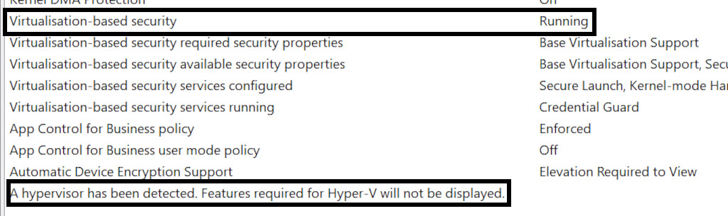 Virtualization-based security is running